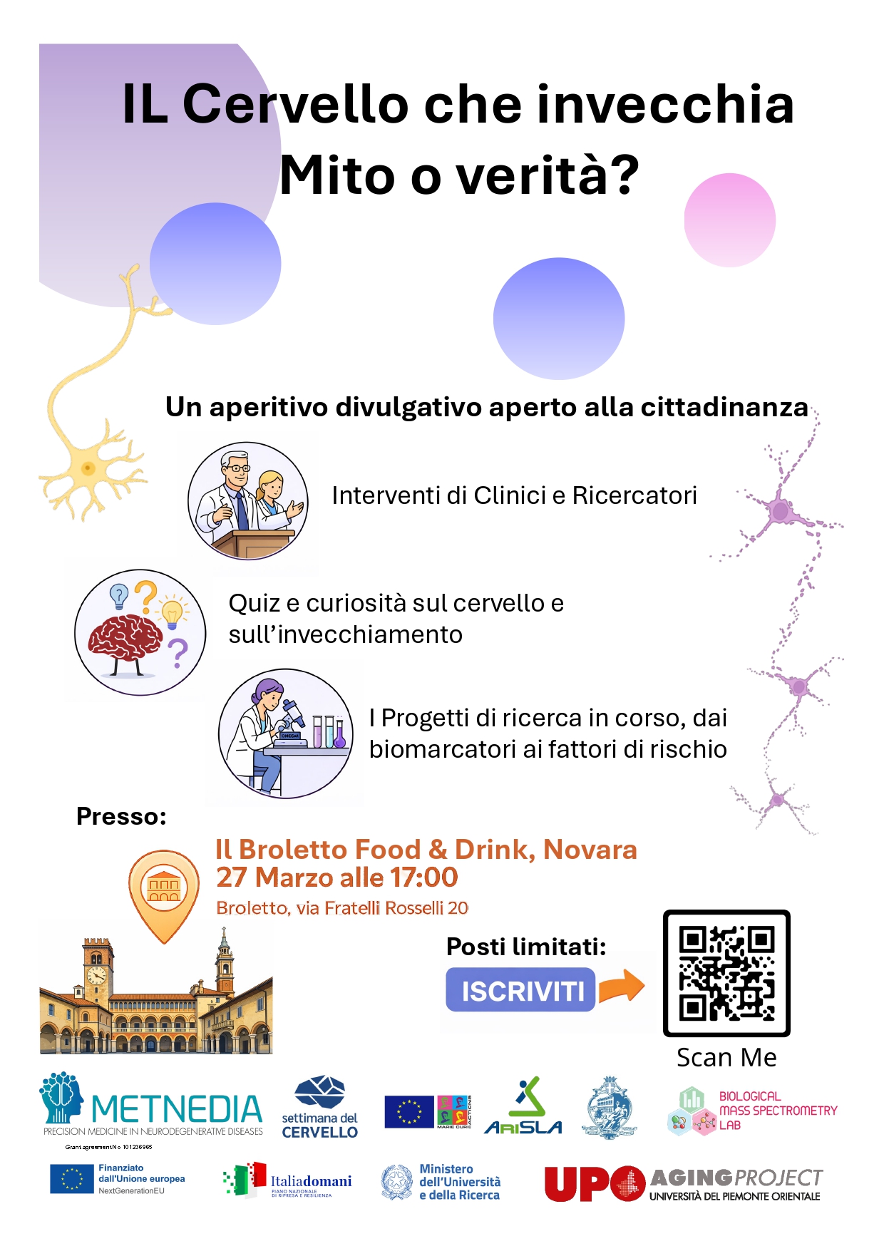 locandina dell'evento divulgativo sul cervello che invecchia